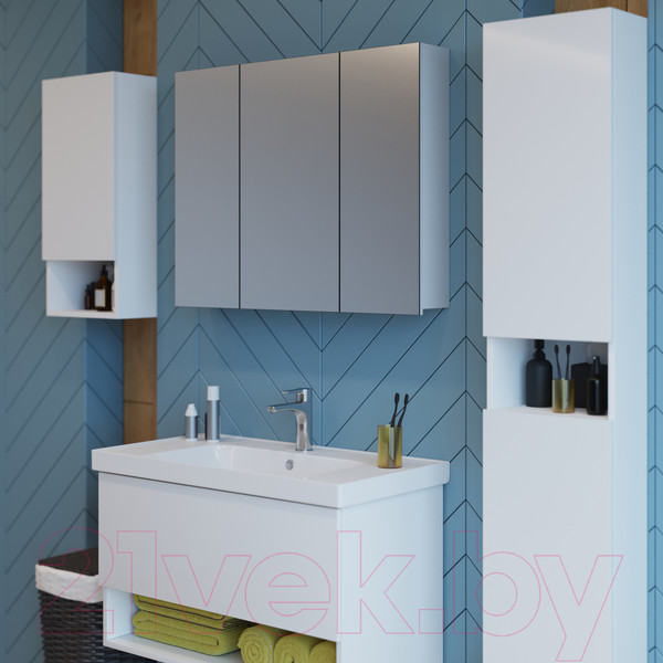 Изображение товара Шкаф-полупенал для ванной Dreja Perfecto / 99.0810 (белый глянец)