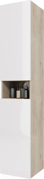 Изображение товара Шкаф-пенал для ванной Dreja Perfecto / 99.0814 (дуб эврика/белый глянец)