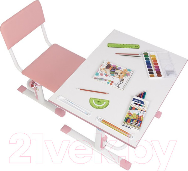 Изображение товара Парта+стул Polini Kids Simple / 0002441.69 (белый/розовый)