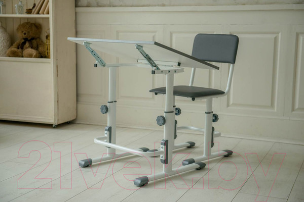 Изображение товара Парта+стул Polini Kids Simple / 0002441.55 (белый/серый)