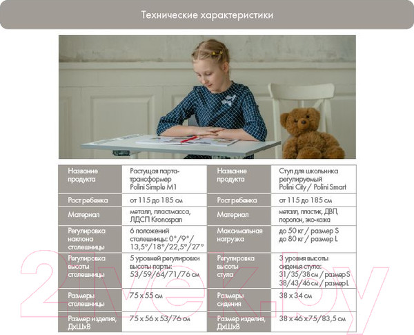 Изображение товара Парта+стул Polini Kids Simple / 0002441.55 (белый/серый)
