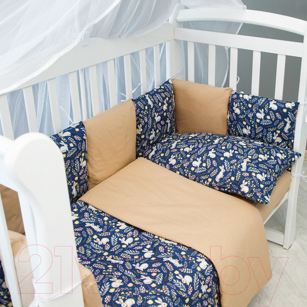 Изображение товара Комплект постельный для малышей Amarobaby Зайчики / AMARO-3003-ZSi (синий)