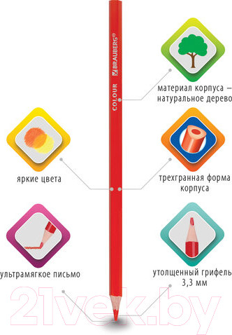 Изображение товара Набор цветных карандашей Brauberg Premium / 181651 (12цв)