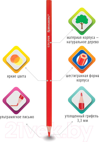 Изображение товара Набор цветных карандашей Brauberg Premium / 181656 (12цв)