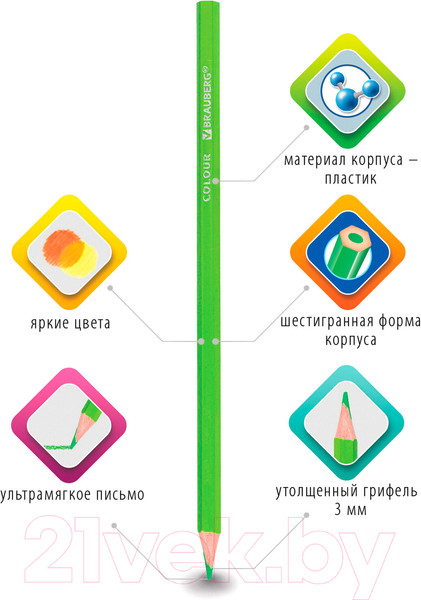 Изображение товара Набор цветных карандашей Brauberg Premium / 181667 (18цв)