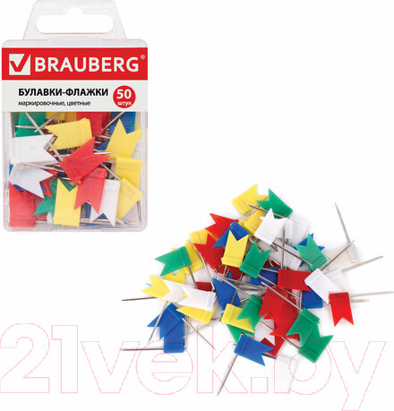 Изображение товара Булавки канцелярские Brauberg Флажки маркировочные / 221537 (50шт)