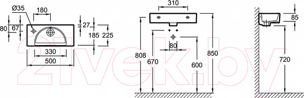 Изображение товара Умывальник Jacob Delafon Odeon Rive Gauche EGO112-55-00