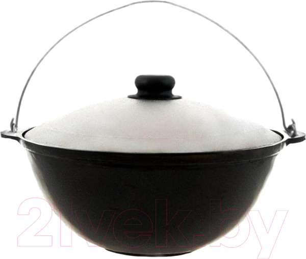 Изображение товара Казан Chugun Invest Узбекский с алюминиевой крышкой и подвесной ручкой (4.5л, плоское дно)