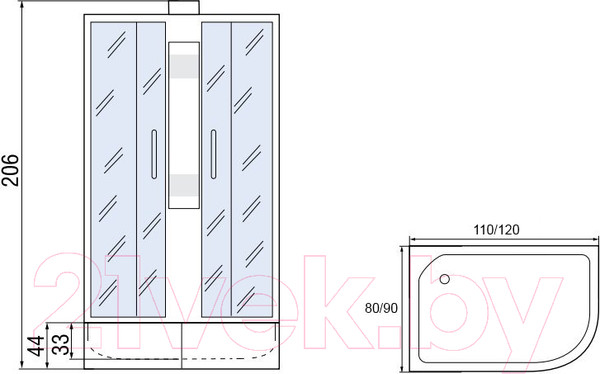 Изображение товара Душевая кабина Мономах 110/80/44 МЗ R Б/К