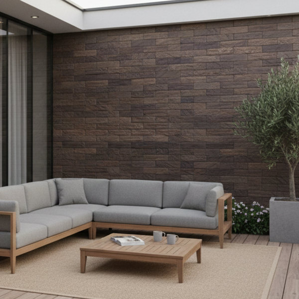 Изображение товара Декоративный камень бетонный РуБелЭко Кирпич древесный КД-004 (коричневый с коричневым травлением)