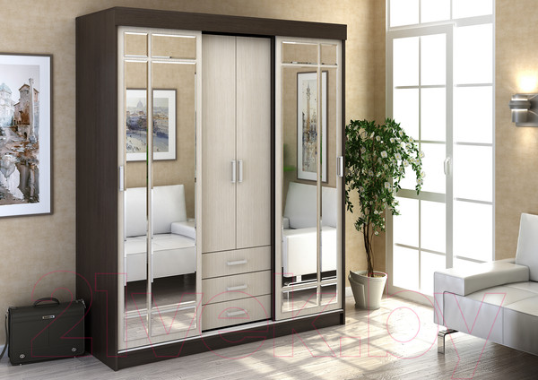 Изображение товара Шкаф-купе Стендмебель Лидер 1К (дуб белфорт/венге)