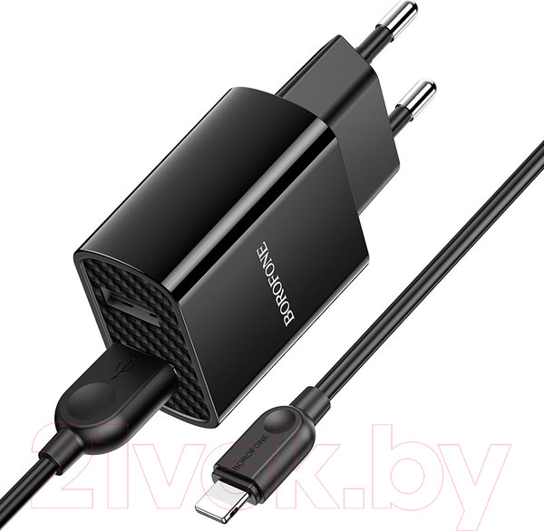 Изображение товара Зарядное устройство сетевое Borofone BA53A + кабель AM-8pin Lightning / 6931474739155 (черный)