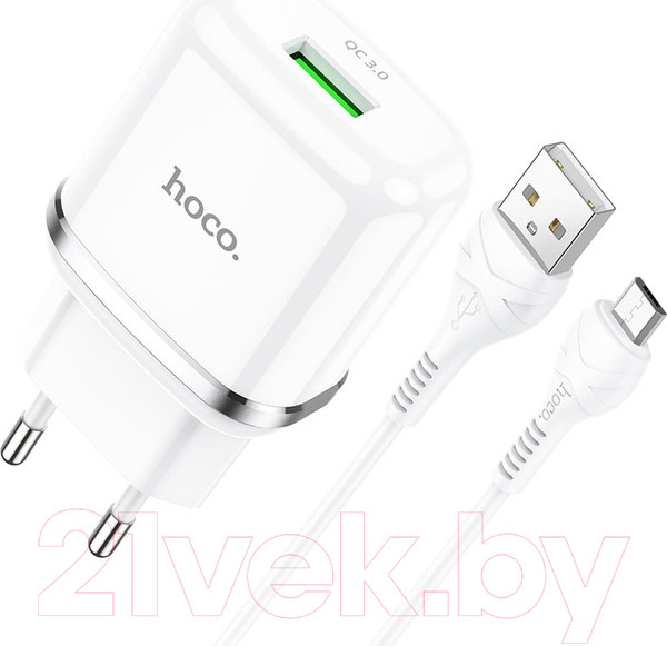 Изображение товара Зарядное устройство сетевое Hoco N3 + кабель AM-microBM / 6931474729378 (белый)