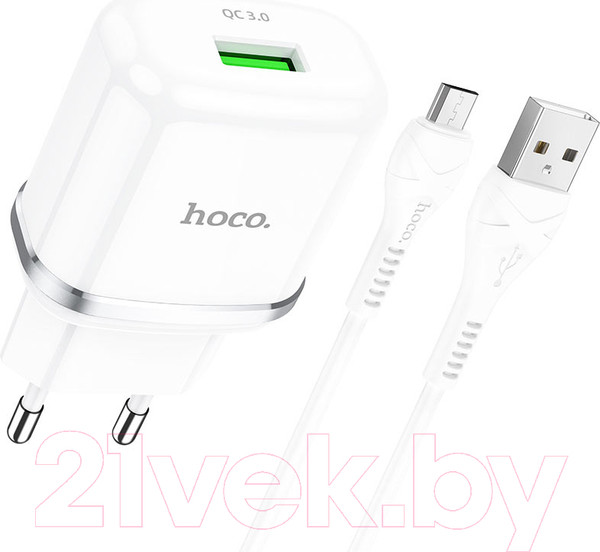 Изображение товара Зарядное устройство сетевое Hoco N3 + кабель AM-microBM / 6931474729378 (белый)