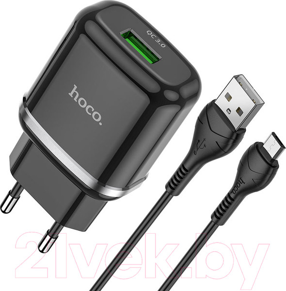 Изображение товара Зарядное устройство сетевое Hoco N3 + кабель AM-microBM / 6931474729361 (черный)