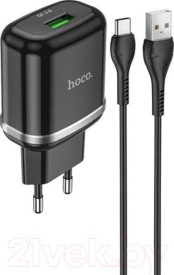 Изображение товара Зарядное устройство сетевое Hoco N3 + кабель AM-Type-C / 6931474729385 (черный)