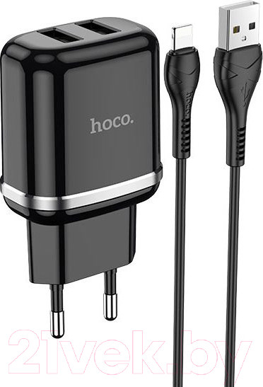 Изображение товара Зарядное устройство сетевое Hoco N4 + кабель AM-8pin Lightning / 6931474731012 (черный)