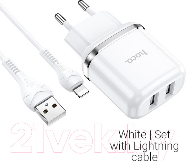 Изображение товара Зарядное устройство сетевое Hoco N4 + кабель AM-microBM / 6931474731043 (белый)