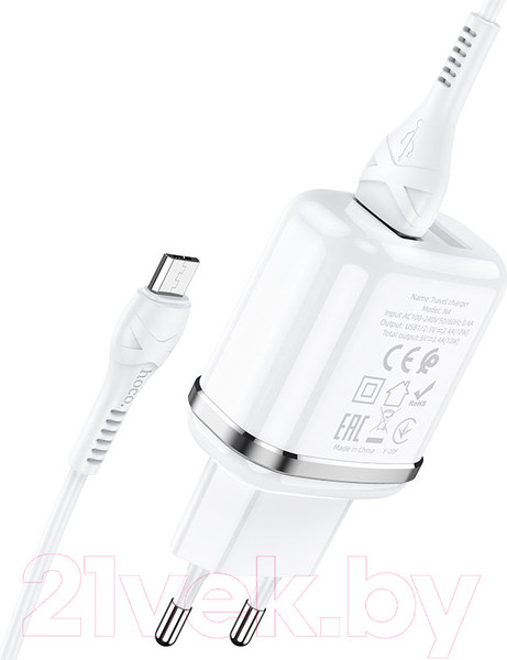 Изображение товара Зарядное устройство сетевое Hoco N4 + кабель AM-microBM / 6931474731043 (белый)