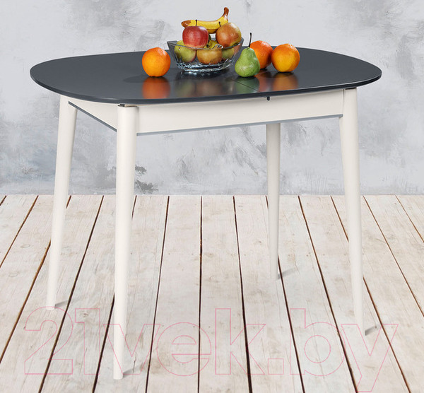 Изображение товара Обеденный стол ТехКомПро Арека М / 121373 (бук/тон черная эмаль/тон подстолья 1/ножка 8)