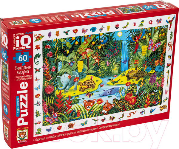 Изображение товара Пазл Айрис-пресс IQ с развивающей игрой. Яркие джунгли / 9785811272365 (60эл)