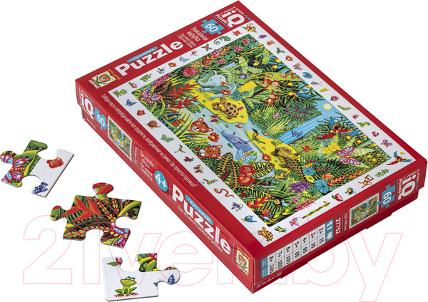 Изображение товара Пазл Айрис-пресс IQ с развивающей игрой. Яркие джунгли / 9785811272365 (60эл)