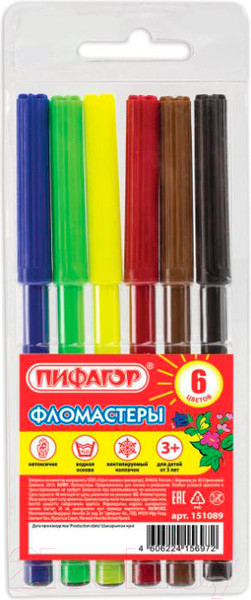 Изображение товара Фломастеры Пифагор 151089 (6шт)