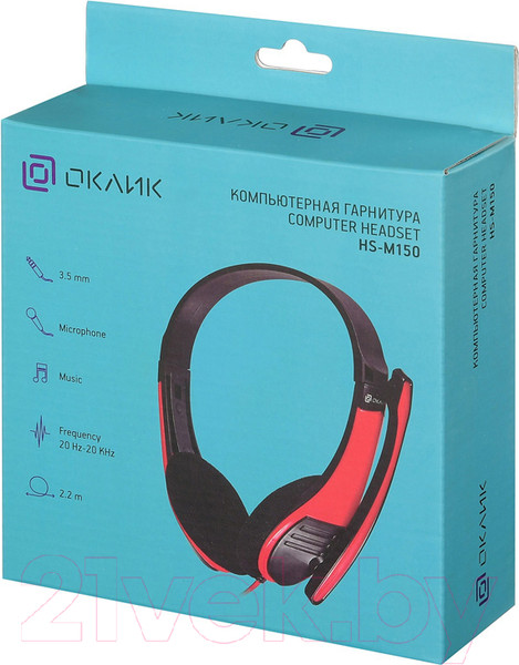 Изображение товара Наушники-гарнитура Оклик HS-M150 (черный/красный)