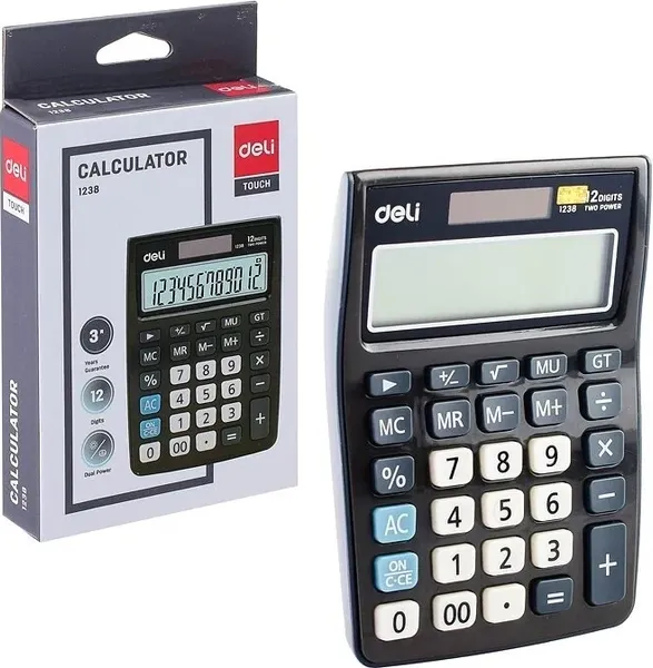 Изображение товара Калькулятор Deli E1238black (черный)