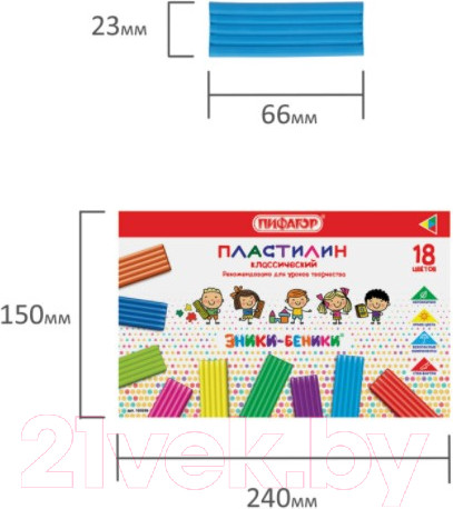 Изображение товара Пластилин Пифагор Эники-Беники / 105036 (18цв)