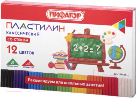 Изображение товара Пластилин Пифагор Школьный / 105434 (12цв)