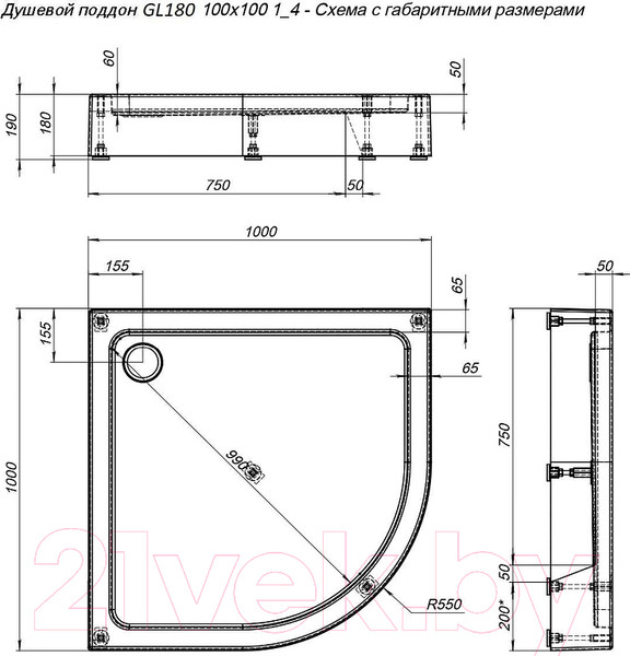 Изображение товара Душевой поддон Aquanet GL180 100x18 / 265563