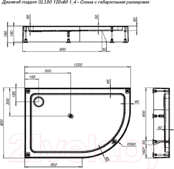 Изображение товара Душевой поддон Aquanet GL180 120x80x18 L / 265566