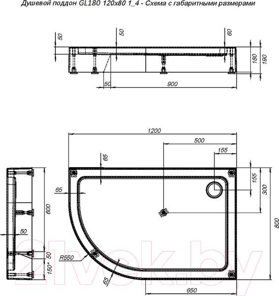 Изображение товара Душевой поддон Aquanet GL180 120x80x18 R / 265567