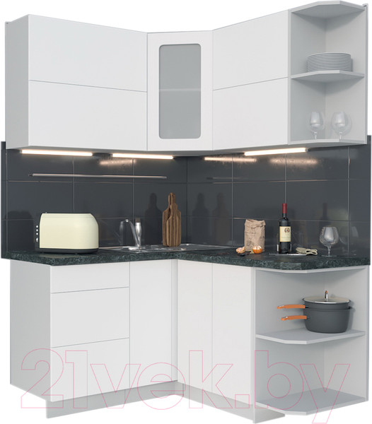 Изображение товара Кухонный гарнитур Интерлиния Мила Матте 1.5x1.4 А правая (белый/белый/кастилло темный)