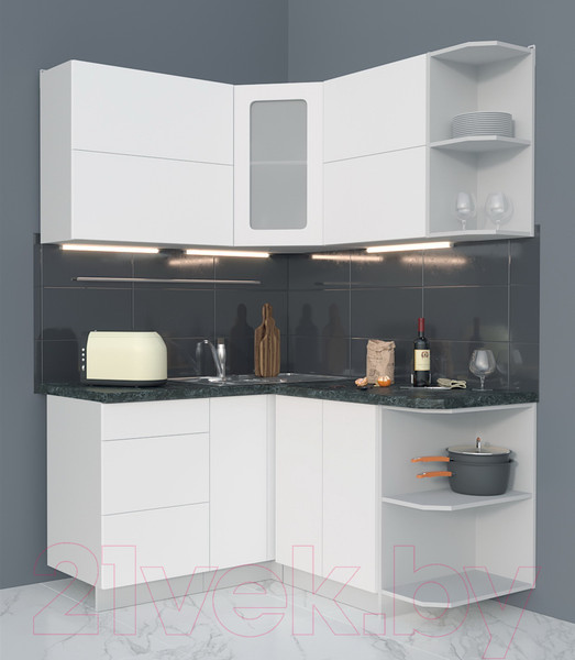 Изображение товара Кухонный гарнитур Интерлиния Мила Матте 1.5x1.4 А правая (белый/белый/кастилло темный)