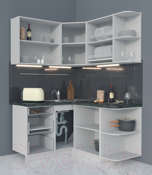 Изображение товара Кухонный гарнитур Интерлиния Мила Матте 1.5x1.4 А правая (белый/белый/кастилло темный)