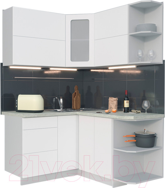 Изображение товара Кухонный гарнитур Интерлиния Мила Матте 1.5x1.4 А правая (белый/белый/опал светлый)