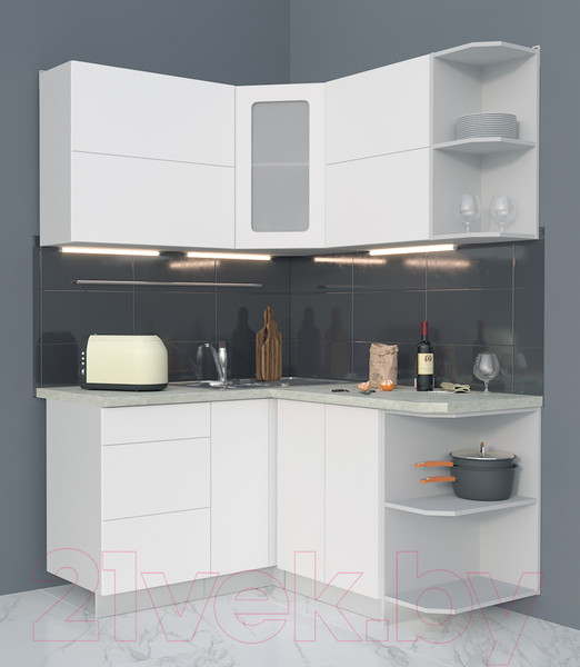 Изображение товара Кухонный гарнитур Интерлиния Мила Матте 1.5x1.4 А правая (белый/белый/опал светлый)