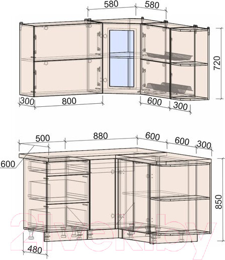 Изображение товара Кухонный гарнитур Интерлиния Мила Матте 1.5x1.4 А правая (белый/луна/опал светлый)