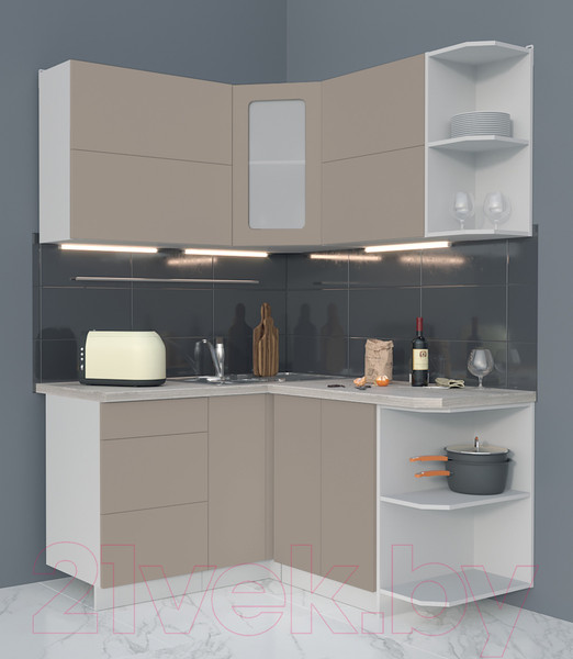 Изображение товара Кухонный гарнитур Интерлиния Мила Матте 1.5x1.4 А правая (луна/луна/травертин серый)