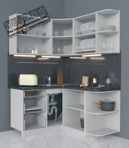 Изображение товара Кухонный гарнитур Интерлиния Мила Матте 1.5x1.4 А правая (луна/луна/травертин серый)