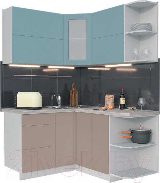 Изображение товара Кухонный гарнитур Интерлиния Мила Матте 1.5x1.4 А правая (океан/луна/травертин серый)