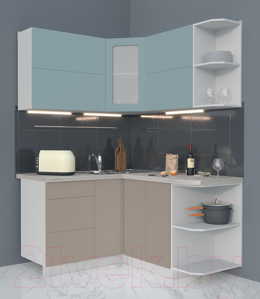 Изображение товара Кухонный гарнитур Интерлиния Мила Матте 1.5x1.4 А правая (океан/луна/травертин серый)