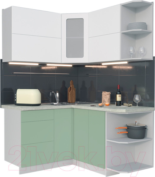 Изображение товара Кухонный гарнитур Интерлиния Мила Матте 1.5x1.4 А правая (белый/мята/опал светлый)