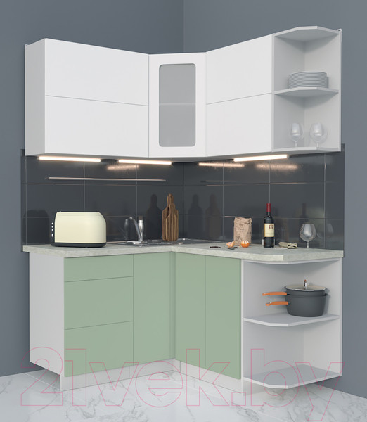 Изображение товара Кухонный гарнитур Интерлиния Мила Матте 1.5x1.4 А правая (белый/мята/опал светлый)