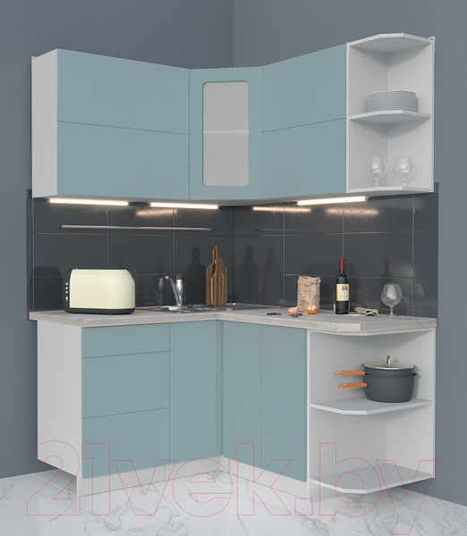 Изображение товара Кухонный гарнитур Интерлиния Мила Матте 1.5x1.4 А правая (океан/океан/травертин серый)