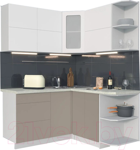 Изображение товара Кухонный гарнитур Интерлиния Мила Матте 1.5x1.6 А правая (белый/луна/опал светлый)