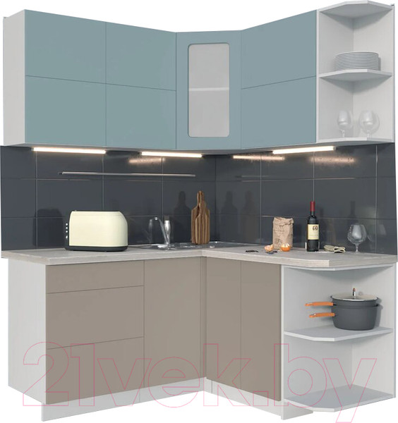 Изображение товара Кухонный гарнитур Интерлиния Мила Матте 1.5x1.6 А правая (океан/луна/травертин серый)