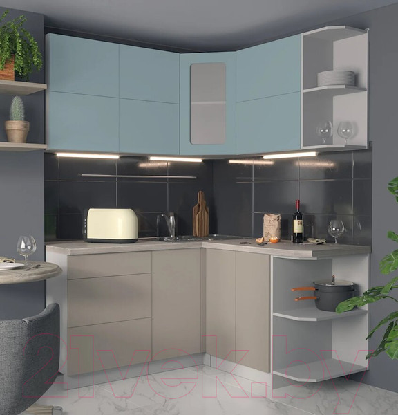 Изображение товара Кухонный гарнитур Интерлиния Мила Матте 1.5x1.6 А правая (океан/луна/травертин серый)